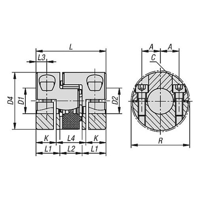 Produktbild von KIPP - ELASTOMER-KLAUENKUPPLUNG MIT RADIALER KLEMMNABE GR.24, D1=18, D2=19, L=5