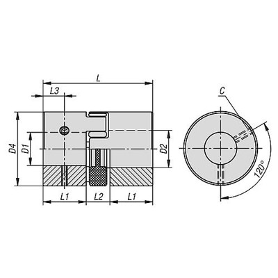 Produktbild von KIPP - ELASTOMER-KLAUENKUPPLUNG KLEMMUNG MIT GEWINDESTIFT GR.28, D1=28, D2=28, 