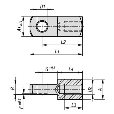Produktbild von KIPP - GABELKOPFGEGENSTÜCK, RECHTSGEWINDE, B=16, G=24, D1=16, M16, AUTOM.STAHL 