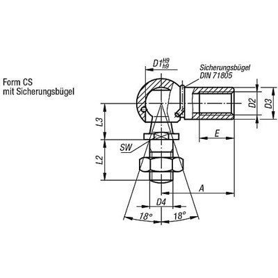 Produktbild von KIPP - WINKELGELENK DIN71802 RECHTSGEWINDE, FORM:CS MIT SICHERUNGSBÜGEL, D1=16,