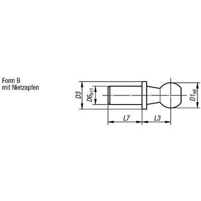 Produktbild von KIPP - KUGELZAPFEN DIN71803 FÜR WINKELGELENKE, D1=10, FORM:B MIT NIETZAPFEN, LA