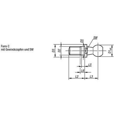 Produktbild von KIPP - KUGELZAPFEN DIN71803 FÜR WINKELGELENKE, D1=16, FORM:C MIT GEWINDEZAPFEN 