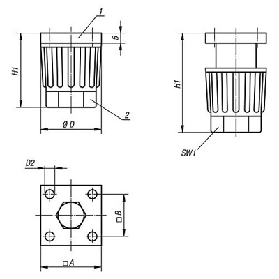 Produktbild von KIPP - GERÄTEFUß HÖHENVERSTELLBAR, D=40, H=45-65, H1=45-65, THERMOPLAST, KOMP:S