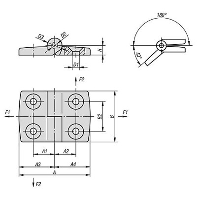 Produktbild von KIPP - SCHARNIER AUSHÄNGBAR, LINKS 74X48, THERMOPLAST SCHWARZ, KOMP:EDELSTAHL, 