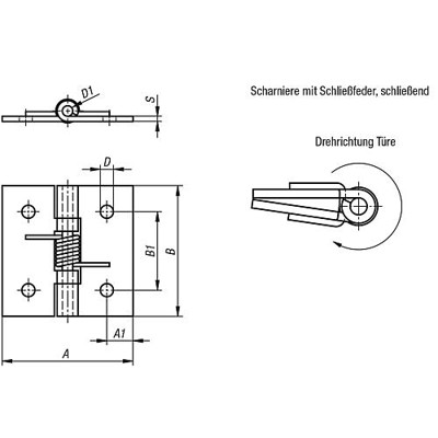 Produktbild von KIPP - FEDERSCHARNIER FEDER SCHLIEßEND A=50, B=50, ALUMINIUM BLANK