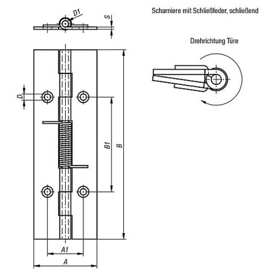 Produktbild von KIPP - FEDERSCHARNIER FEDER SCHLIEßEND A=40, B=120, FORM:B MIT BOHRUNG, STAHL V