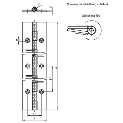 Produktbild von KIPP - FEDERSCHARNIER FEDER SCHLIEßEND A=40, B=180, FORM:B MIT BOHRUNG, STAHL V