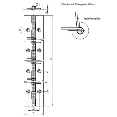 Produktbild von KIPP - FEDERSCHARNIER FEDER ÖFFNEND A=40, B=240, FORM:B MIT BOHRUNG, STAHL VERZ