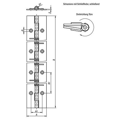 Produktbild von KIPP - FEDERSCHARNIER FEDER SCHLIEßEND A=40, B=240, FORM:A OHNE BOHRUNG, EDELST