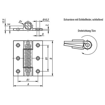 Produktbild von KIPP - FEDERSCHARNIER FEDER SCHLIEßEND A=82,5, B=100, ALUMINIUM FARBLOS ELOXIER