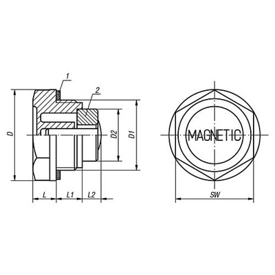 Produktbild von KIPP - VERSCHLUSSSCHRAUBE OHNE ENTLÜFTUNG MIT MAGNET, D=20, G1/4, SW=17, THERMO