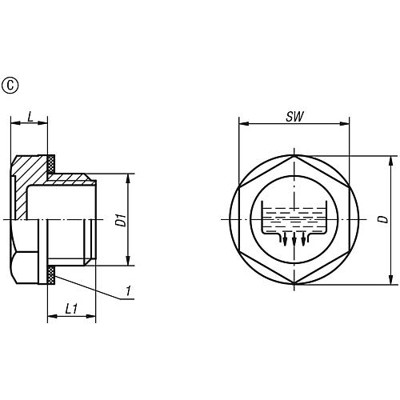 Produktbild von KIPP - VERSCHLUSSSCHRAUBE FORM:C MIT ABLASSSYMBOL OHNE ENTLÜFTUNG, D=34, G3/4, 