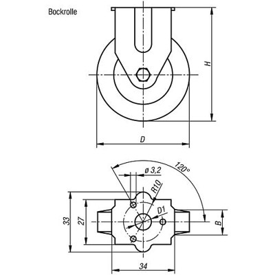 Produktbild von KIPP - BOCKROLLE OHNE FESTSTELLSYSTEM THERMOPLAST, ELEKTRISCH LEITFÄHIG, KOMP:S