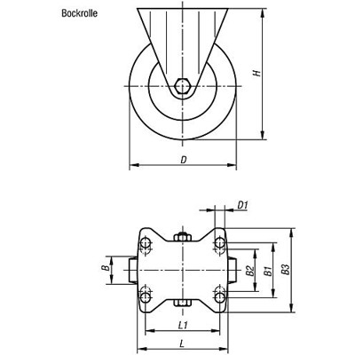 Produktbild von KIPP - BOCKROLLE OHNE FESTSTELLSYSTEM, D=100, B=32, GUMMI, KOMP:STAHL