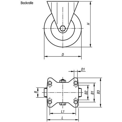 Produktbild von KIPP - BOCKROLLE OHNE FESTSTELLSYSTEM POLYURETHAN, KOMP:STAHL, D=200, B=50