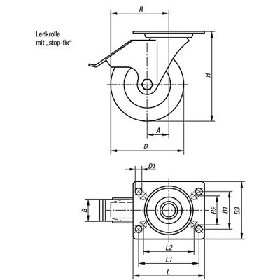Produktbild von KIPP - LENKROLLE MIT FESTSTELLSYS STOP-FIX, D=100, B=40, POLYURETHAN, M.GERINGE