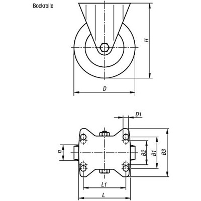 Produktbild von KIPP - BOCKROLLE OHNE FESTSTELLSYSTEM POLYURETHAN, KOMP:STAHL, D=200, B=50