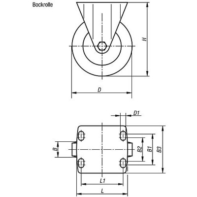 Produktbild von KIPP - BOCKROLLE OHNE FESTSTELLSYSTEM POLYURETHAN, KOMP:STAHL, D=160, B=50