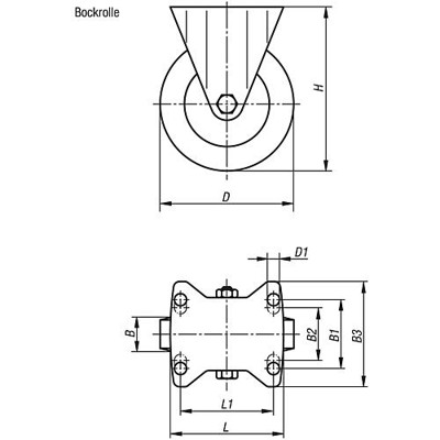 Produktbild von KIPP - BOCKROLLE OHNE FESTSTELLSYSTEM POLYAMID, KOMP:STAHL, D=150, B=50