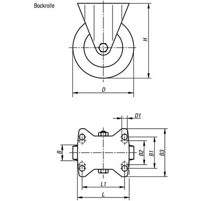 Produktbild von KIPP - BOCKROLLE OHNE FESTSTELLSYSTEM POLYAMID, KOMP:STAHL, D=125, B=40