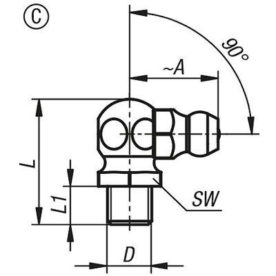 Produktbild von KIPP - KEGELSCHMIERNIPPEL DIN71412, FORM:C ABGEWINKELT 90° M. 6-KANT, M08X1, L=