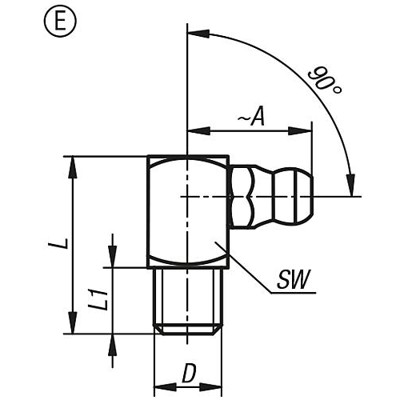 Produktbild von KIPP - KEGELSCHMIERNIPPEL DIN71412, FORM:E ABGEWINKELT 90° M. 4-KANT, M08X1,25,