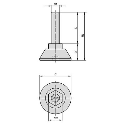 Produktbild von KIPP - STELLFUß RUND MIT SECHSKANT M08X20, D=47, POLYAMID, KOMP:STAHL