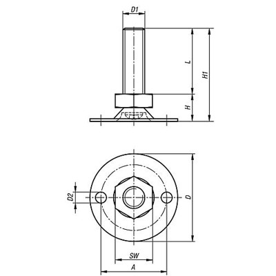 Produktbild von KIPP - STELLFUß MIT BOHRUNG M08X30, D=30, STAHL