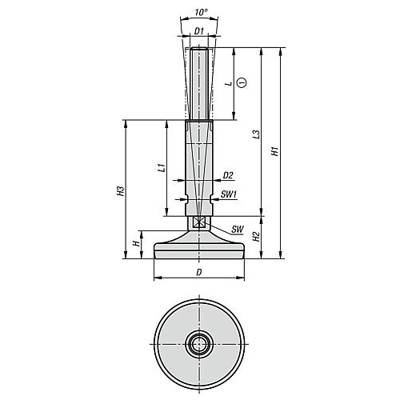 Produktbild von KIPP - STELLFUß FÜR HYGIENEBEREICH M24X65, D=120, EDELSTAHL, KOMP:GUMMI