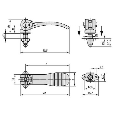 Produktbild von KIPP - EXZENTERHEBEL MIT SCHNELLVERSCHLUSS, X=3,9-4,3, A=71,5, B=22, POLYAMID S