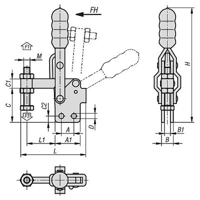 Produktbild von KIPP - SCHNELLSPANNER, FUß SENKRECHT, STANDARD, F1=5400, FESTE ANDRUCKSPINDEL M