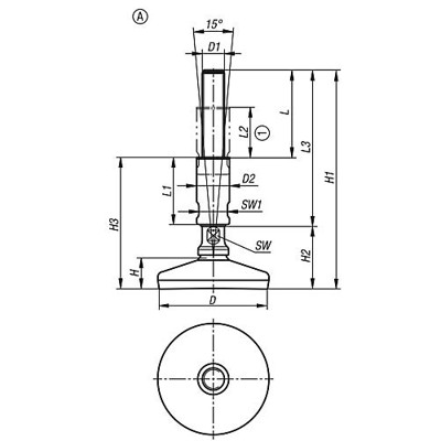 Produktbild von KIPP - STELLFUß FÜR HYGIENEBEREICH, FORM:A OHNE BEFESTIGUNGSBOHRUNG, D=100 M20X