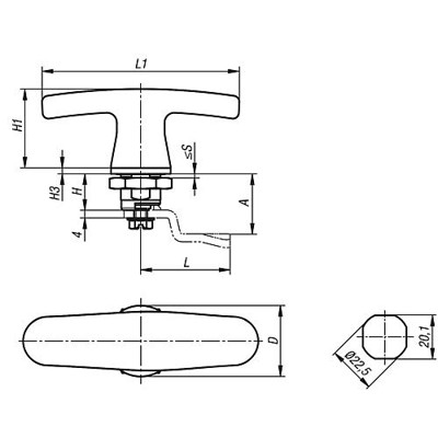 Produktbild von KIPP - DREHRIEGEL MIT T-GRIFF D=30, L1=100, H=18, EDELSTAHL 1.4404, KOMP:SILIKO