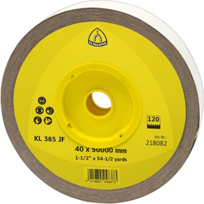Produktbild von KLINGSPOR - Schleifgewebe-Sparrolle KL 385 JF, 50 x 50000mm Korn 120, 1 Rolle