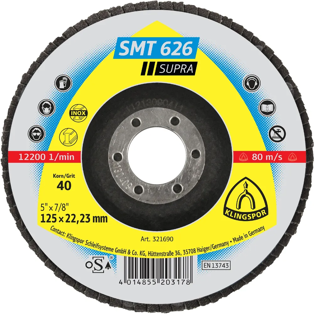 KLINGSPOR Schleifmopteller SMT 626, 125 x 22,23mm Korn 40 gewölbt, 1 Stück Produktbild img1 L