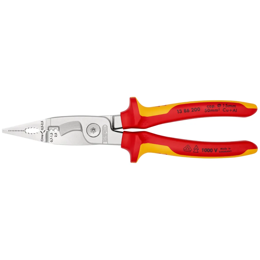 KNIPEX Elektro-Installationszange isoliert mit Mehrkomponenten-Hüllen, VDE-geprüft verchromt Produktbild img1 L
