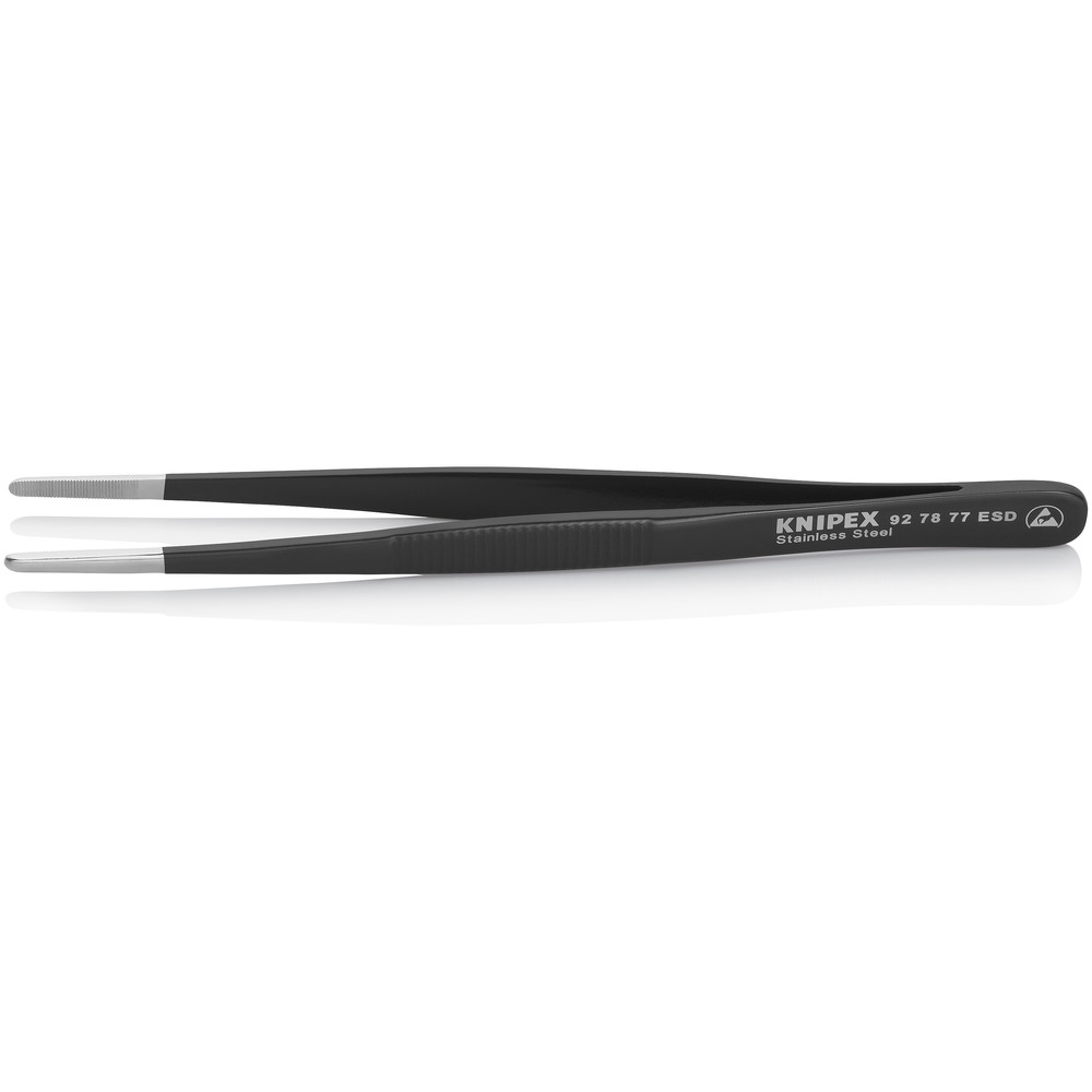KNIPEX® Präzisions-Pinzette 92 78 77 ESD rostfrei gerade abgerundet geriffelt 145mm Produktbild img1 L