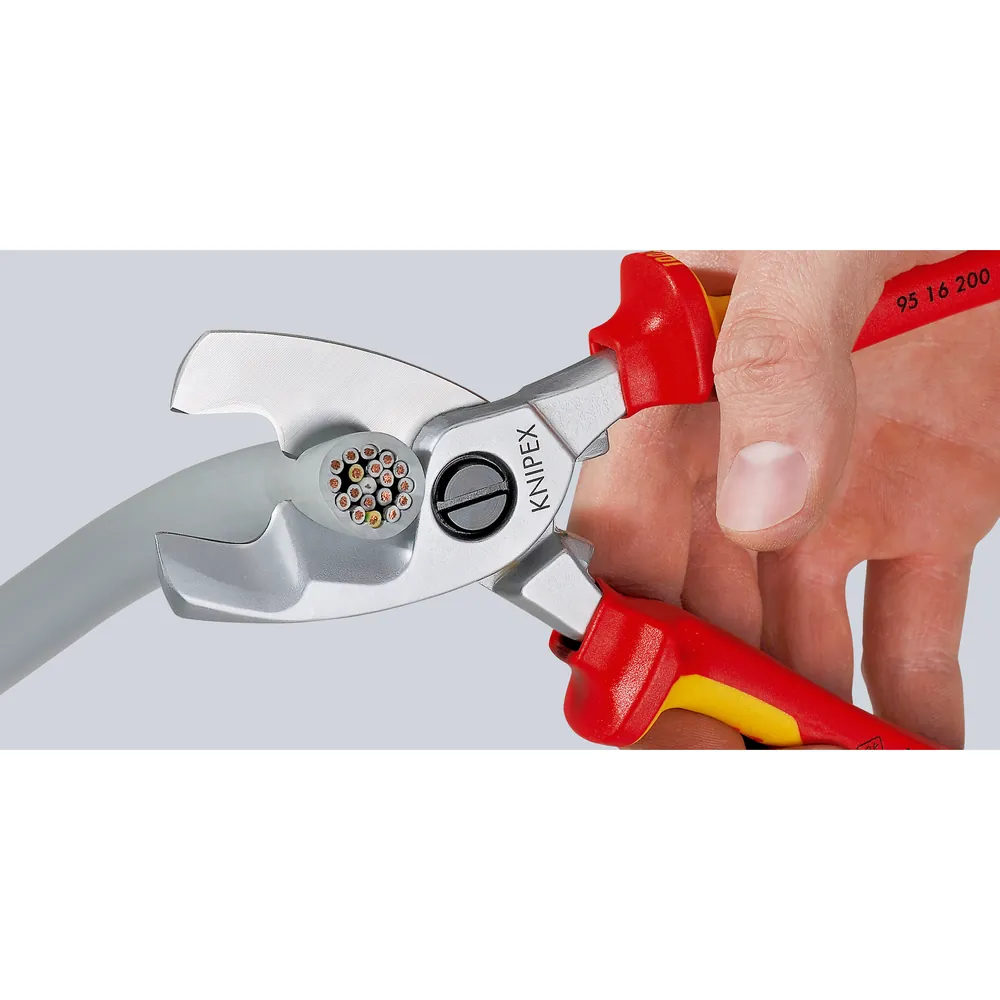 KNIPEX Kabelschere 95 16 200 Doppelschneide verchromt MK VDE ø20mm 200mm Produktbild img4 L