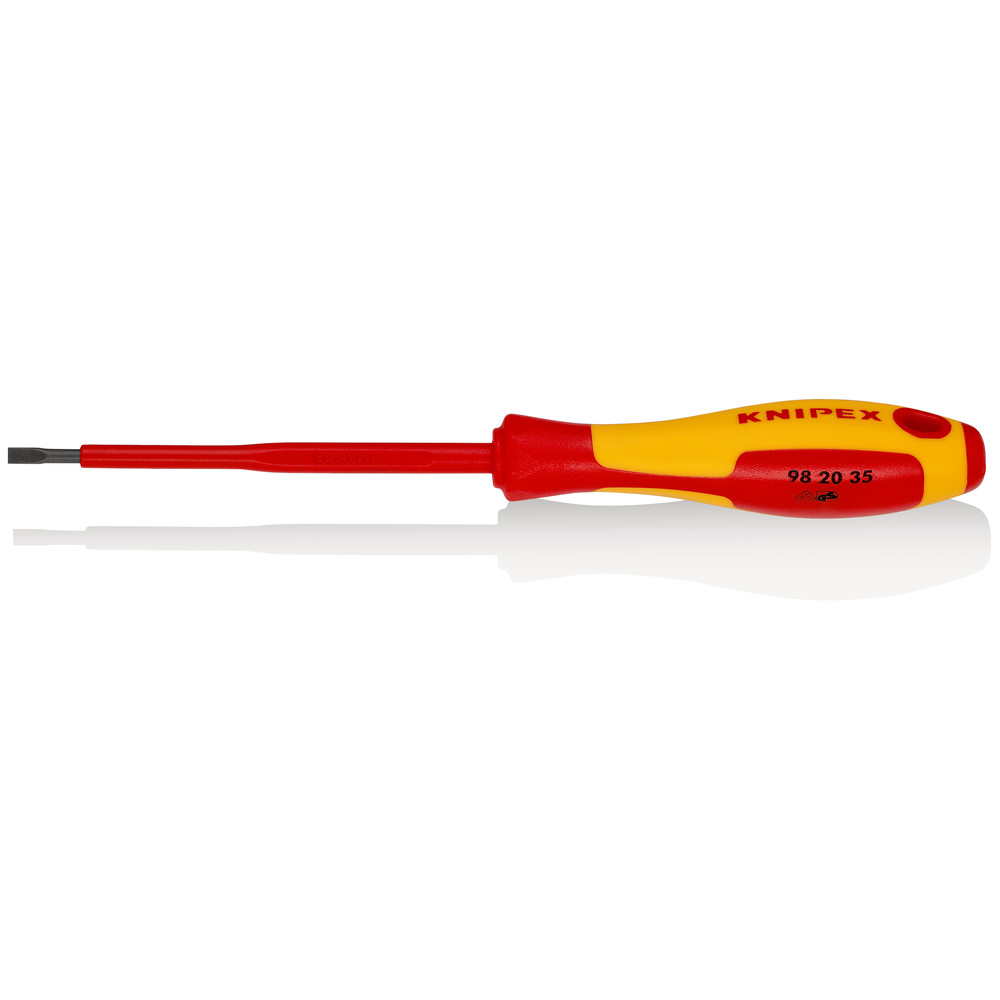 KNIPEX Schraubendreher für Schlitzschrauben isolierender Mehrkomponenten-Griff, VDE-geprüft brüniert Produktbild img1 L