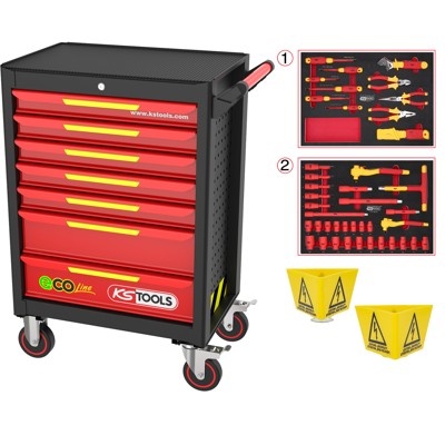 Produktbild von KSTOOLS® - ECOline Werkstattwagen mit 42 isolierten Werkzeugen für Hybrid- und 