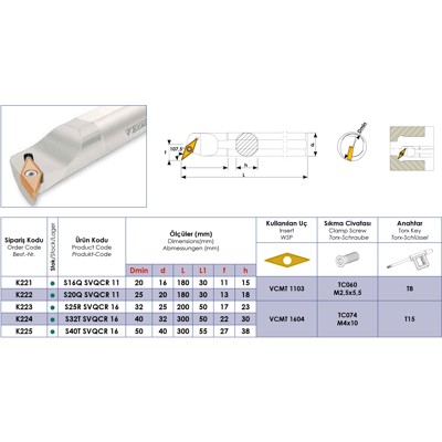 Produktbild von Teknik Makina - Bohrstange 107,5° 40mm Durchmesser für Wendeplatten VCMT 1604 K