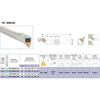 Produktbild von Teknik Makina - Bohrstange 95° 32mm Durchmesser für Wendeplatten WN-- 0804 K510
