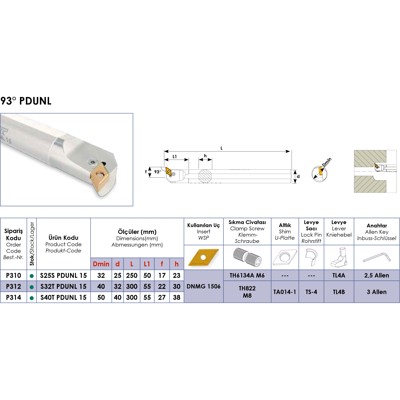 Produktbild von Teknik Makina - Bohrstange 93° 40mm Durchmesser für Wendeplatten DNMG 1506 P312