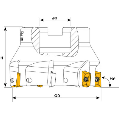 Produktbild von Teknik Makina - Eckmesserkopf 90° 80mm Durchmesser 7 Schneiden für Wendeplatten