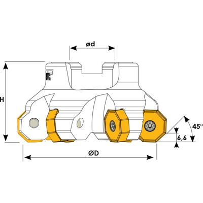 Produktbild von Teknik Makina - Planmesserkopf 45° 80mm Durchmesser 6 Schneiden für Wendeplatte