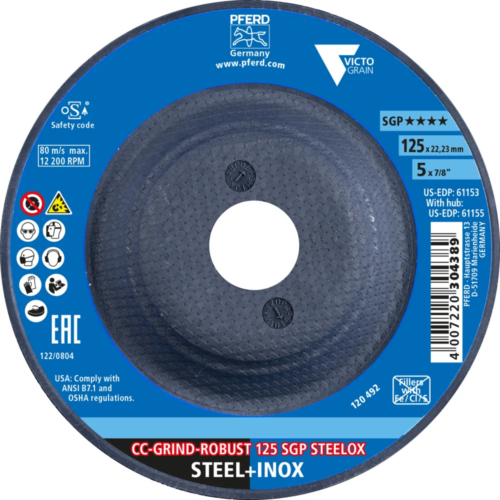 PFERD CC-GRIND-ROBUST Schleifscheibe 125x22,23 mm Speziallinie SGP STEELOX für Stahl/Edelstahl Produktbild img5 L