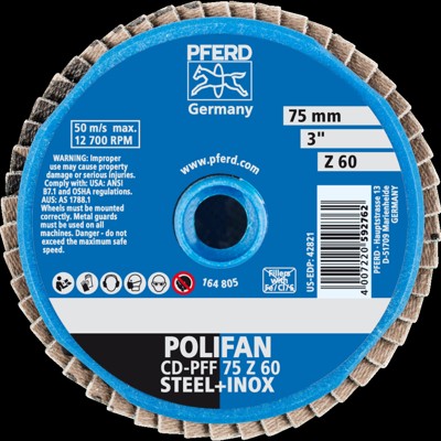 Produktbild von PFERD - COMBIDISC Zirkon Mini-POLIFAN CD Ø 75 mm Z60 für gehärteten Stahl