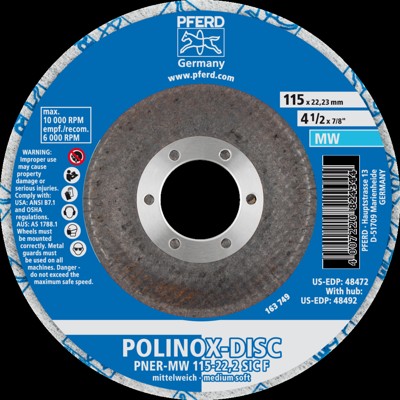 Produktbild von PFERD - POLINOX verpresste Vlies-Disc PNER Ø 115 mm Bohrung-Ø 22,23 mm Mittelwe