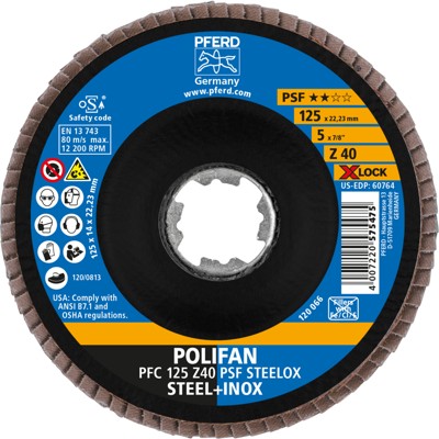 Produktbild von PFERD - POLIFAN Fächerscheibe PFC 125 mm X-LOCK konisch Z40 Uni.-Linie PSF STEE