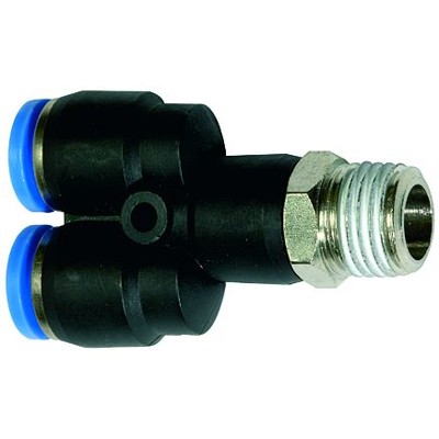 Produktbild von RIEGLER® - Y-Steckverschraubung »Blaue Serie«, drehbar, R 3/8" außen, Ø 12mm